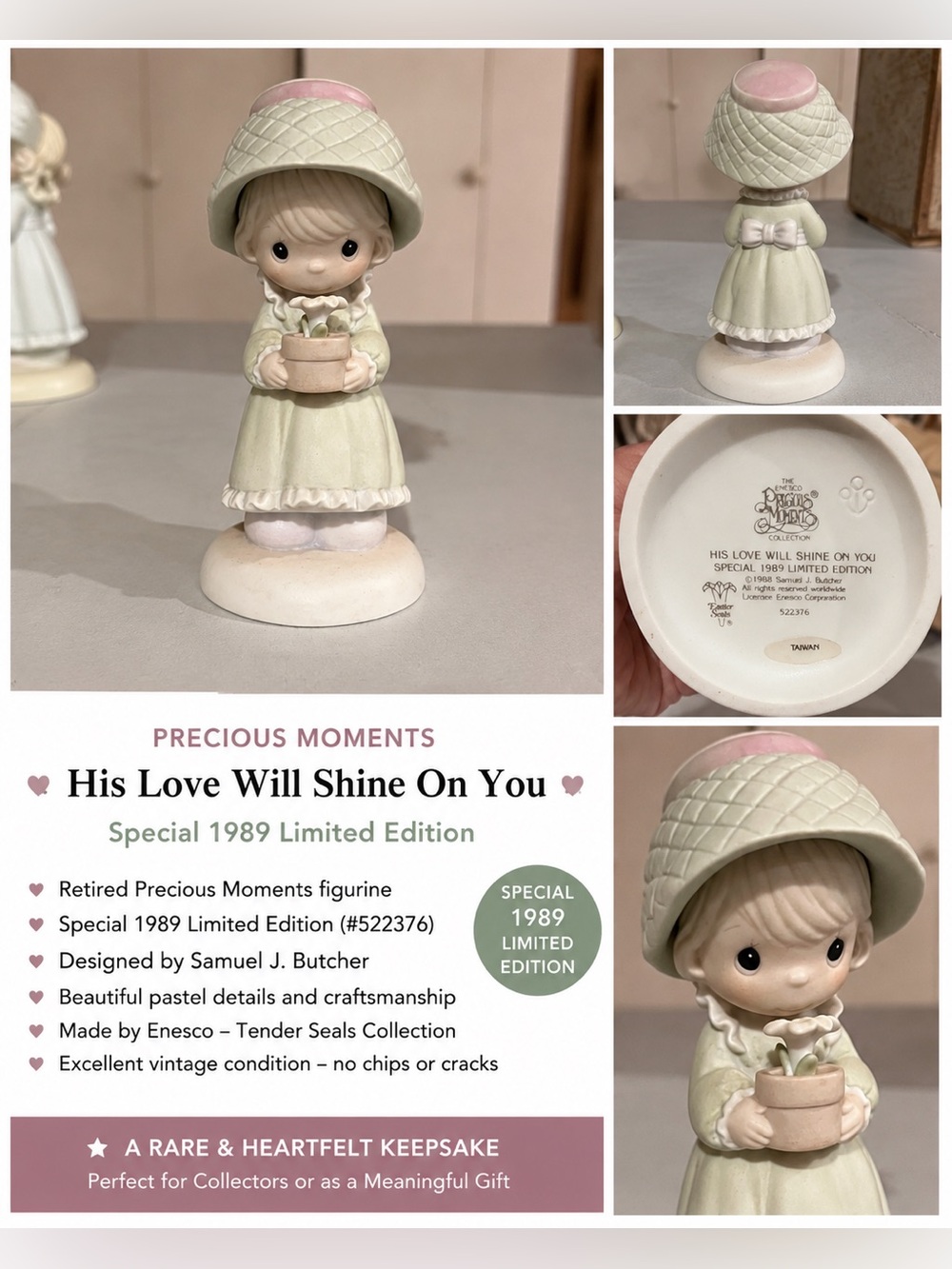 Enesco Precious Moments Pastel Green and Pink Girl Figurine